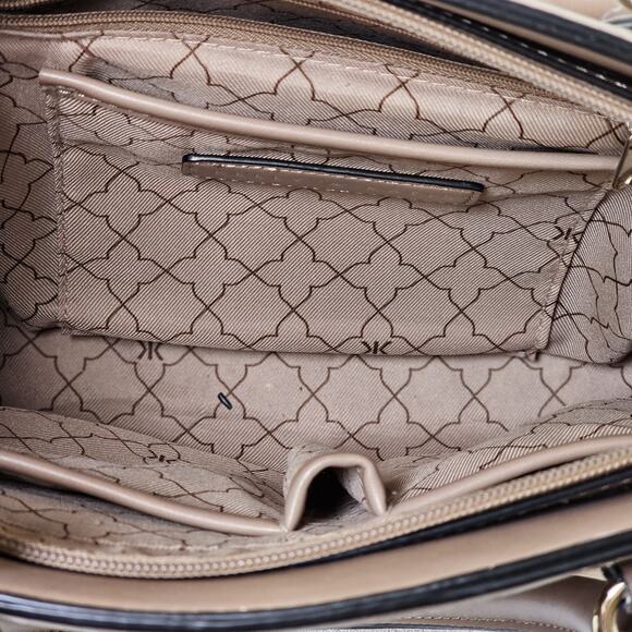 Kelly And Katie Purse Taupe Tan Beige Handbag Tote Shoulder Strap Laser Cut Gold - Picture 6 of 10